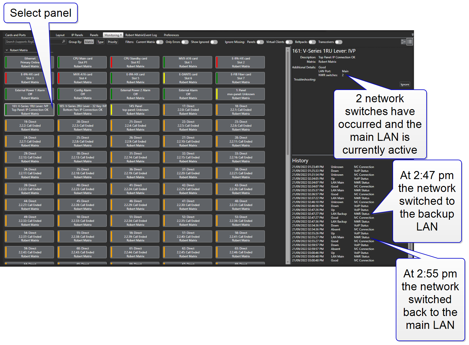 Monitor switches to redundant network